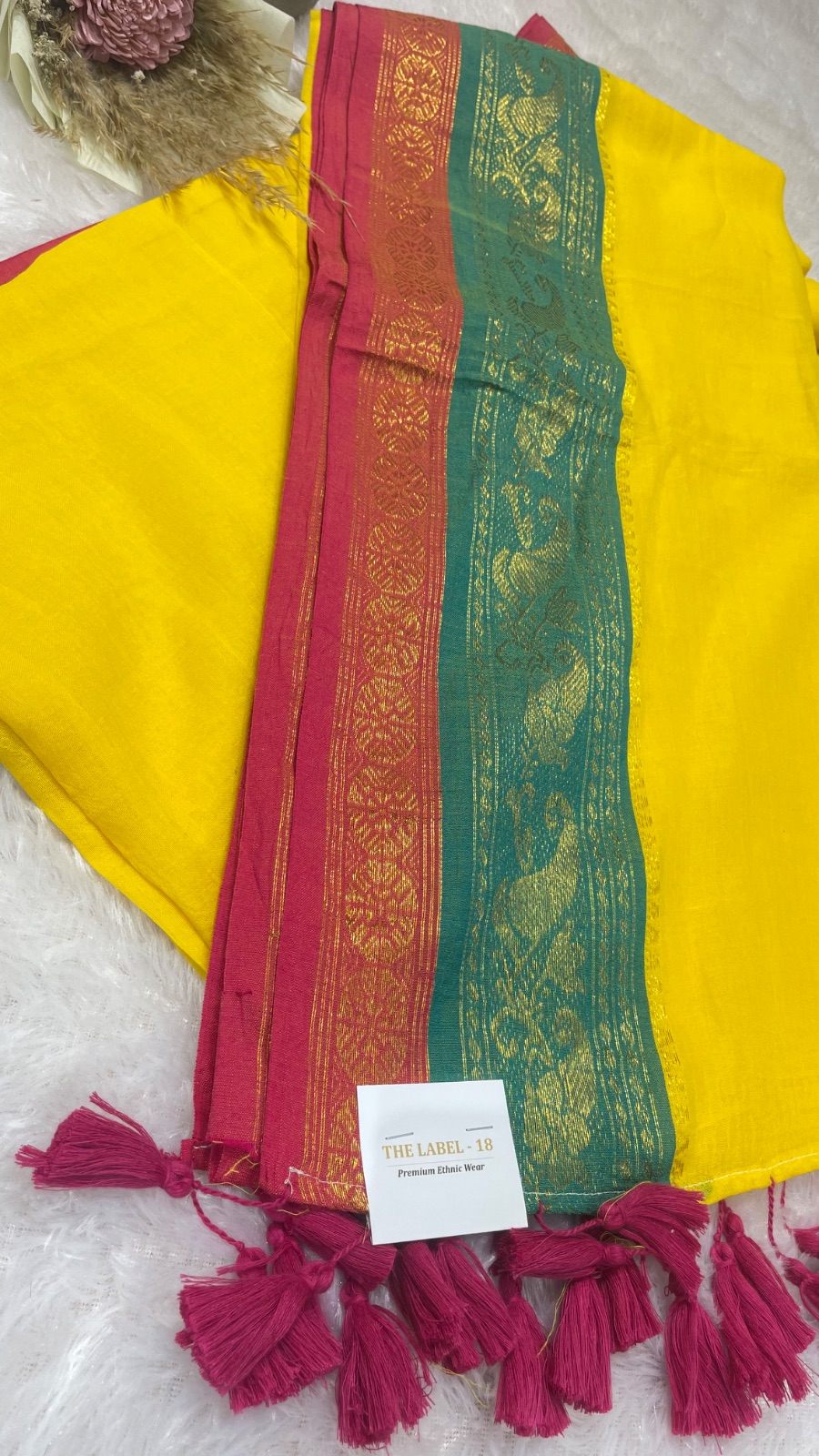 Yellow  with green border cotton saree angle 3