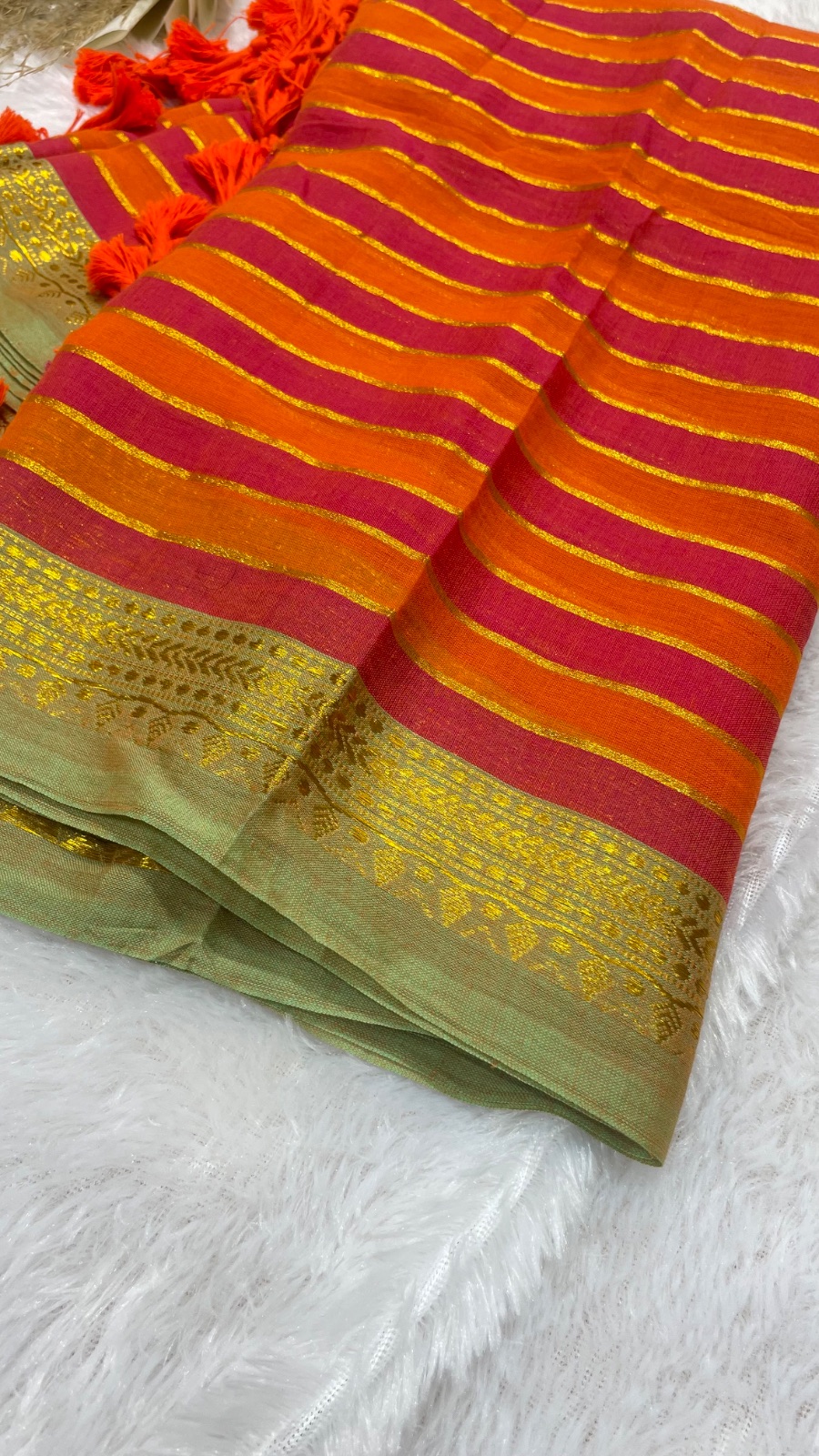 Orange striped saree angle 4