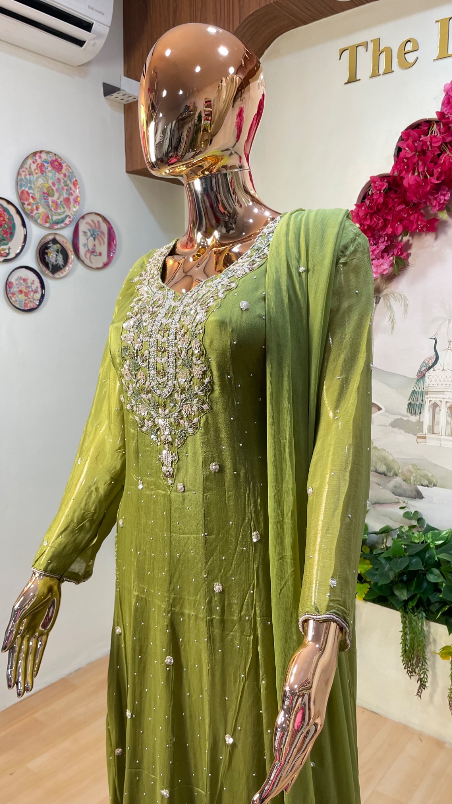 Green Anarkali dress angle 4
