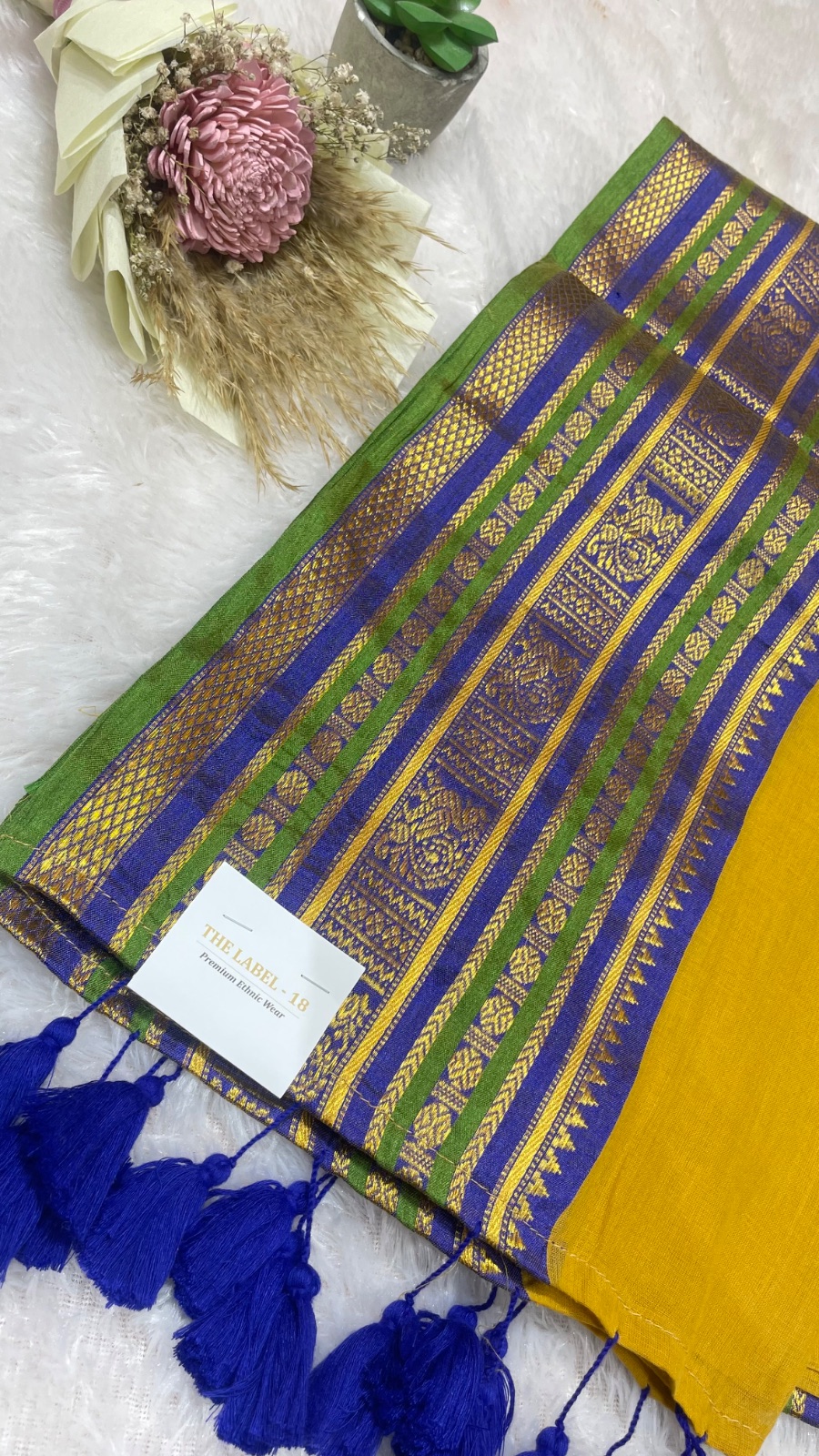 Mustard yellow cotton saree angle 3