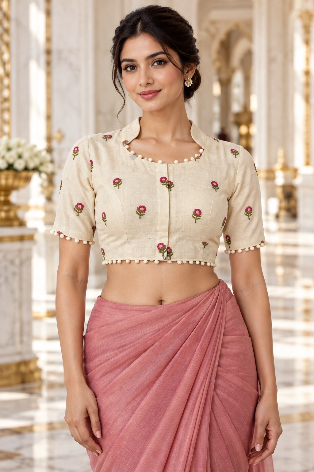 Cotton blouse with small embroidery motif