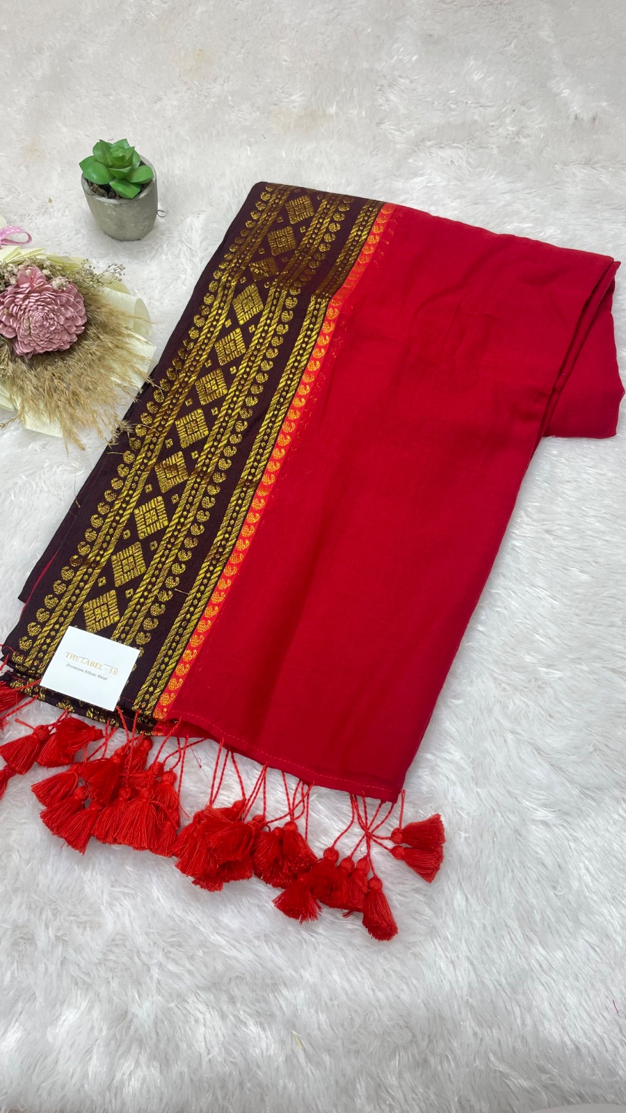 Red cotton saree