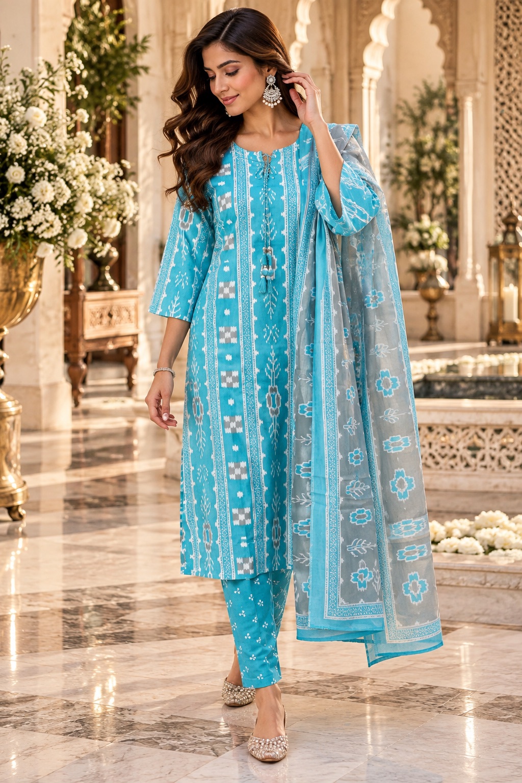Blue cotton kurti set