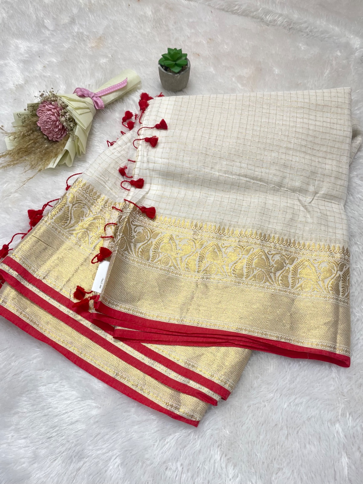 White strips cotton saree