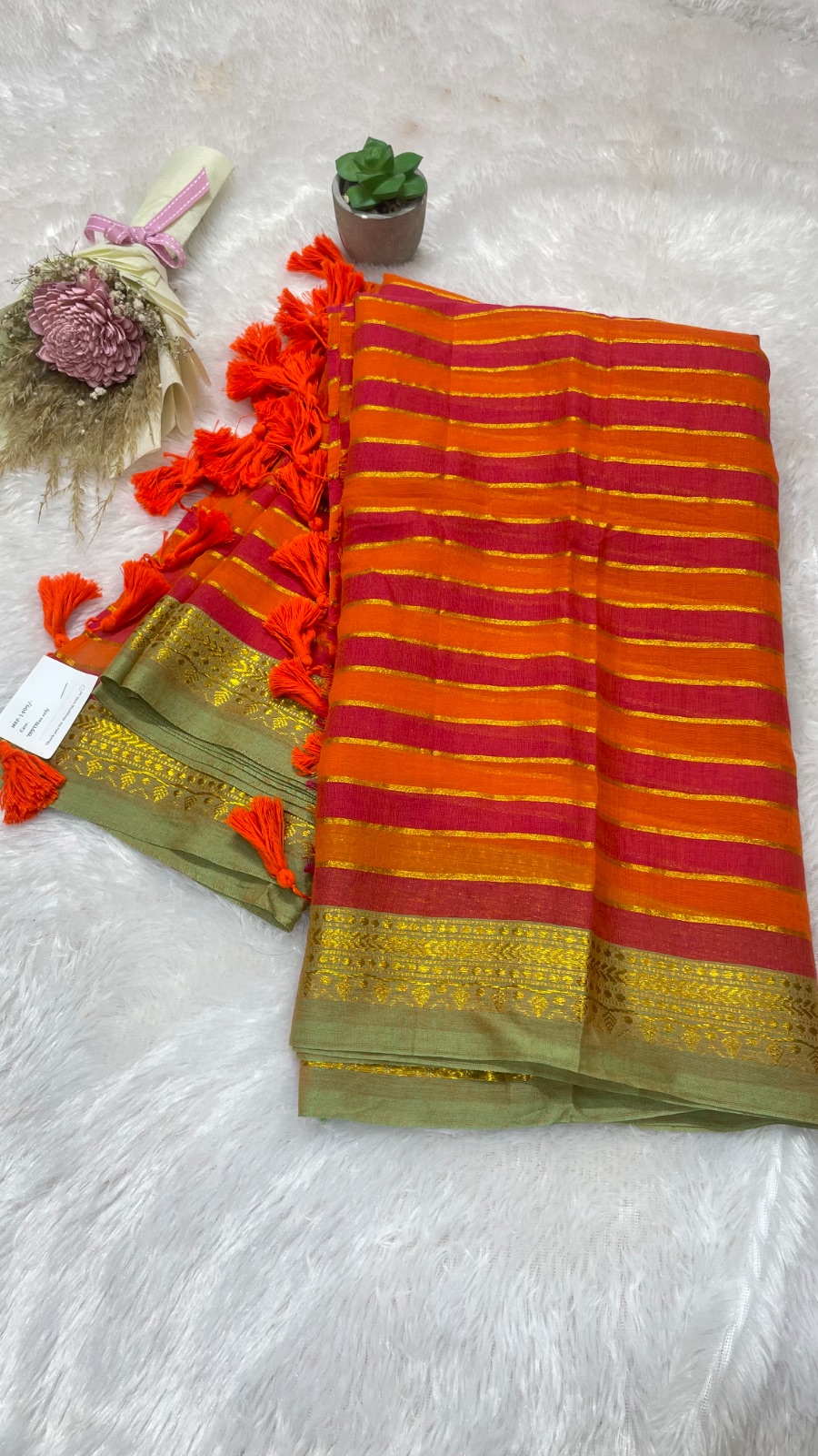 Orange striped saree