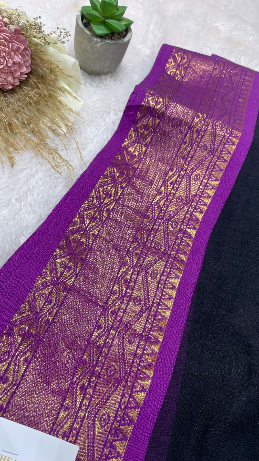 Black with purple cotton saree angle 2