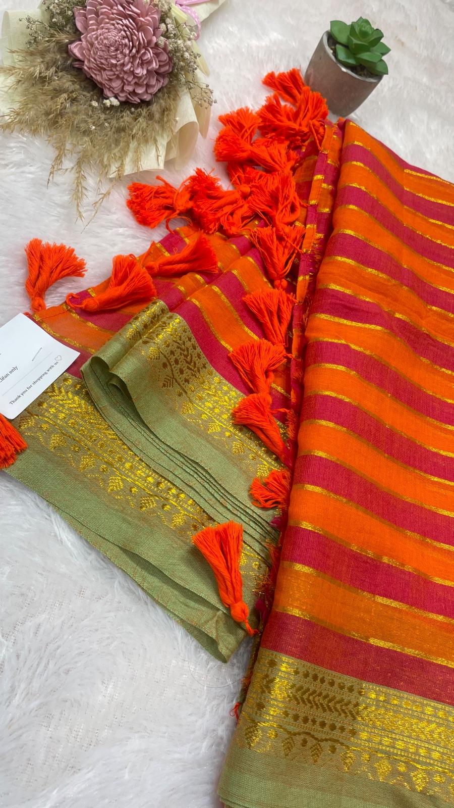 Orange striped saree angle 5