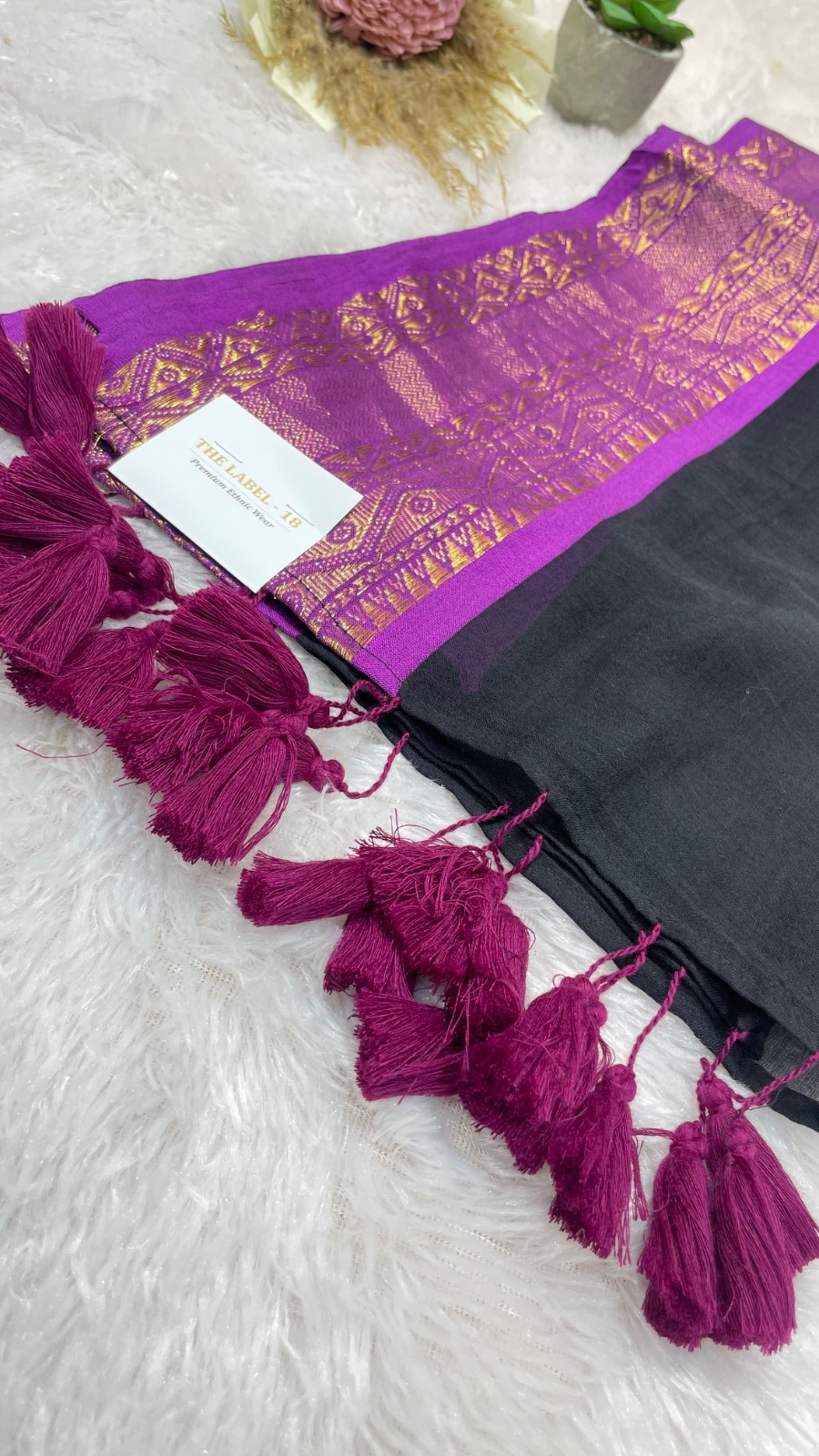 Black with purple cotton saree