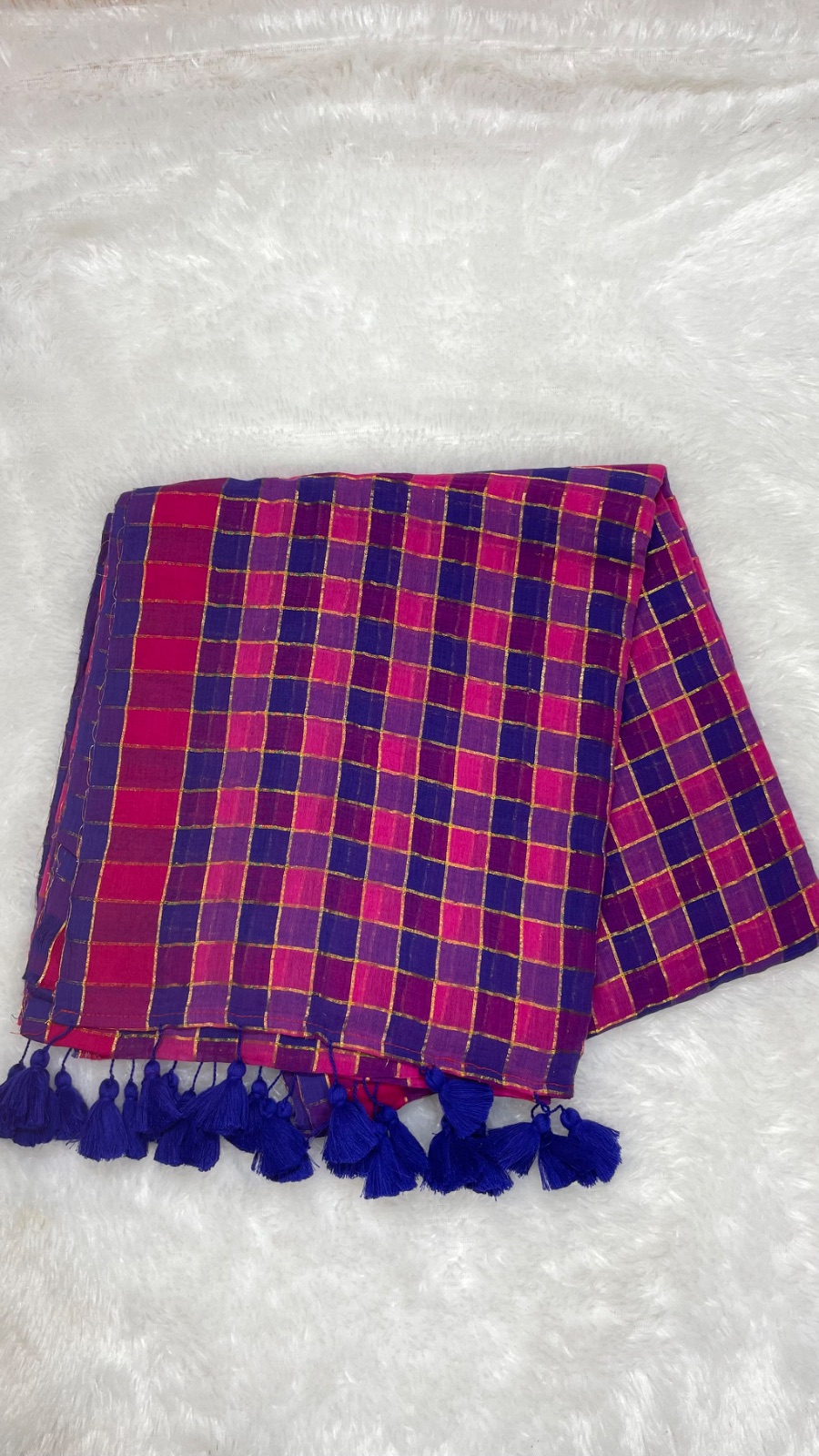 Big checked cotton saree angle 2