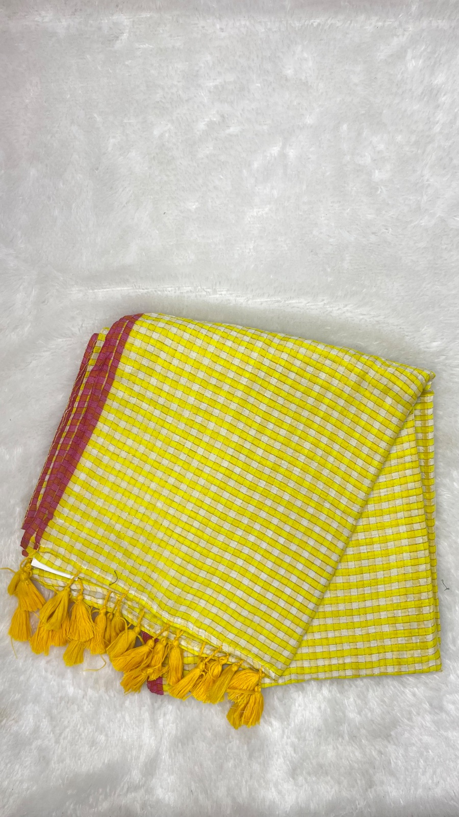 Yellow checked cotton saree angle 2