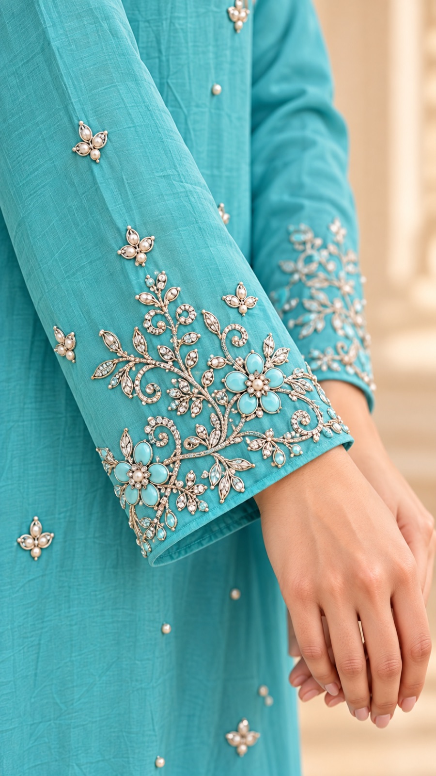 Turquoise blue party wear dress angle 2