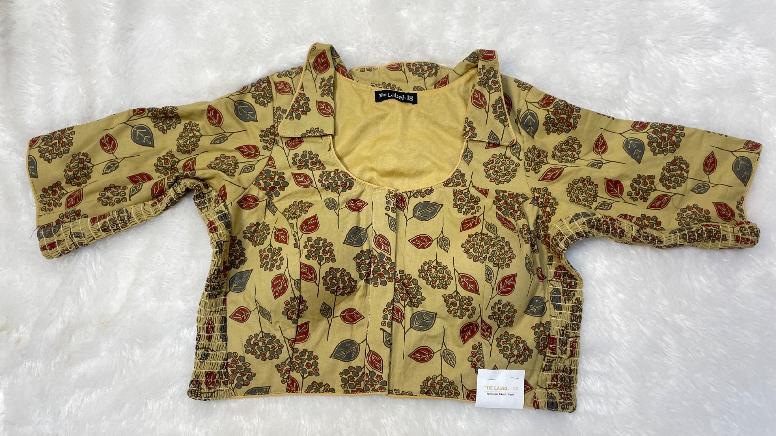 Side elastic cotton blouse in Khaki