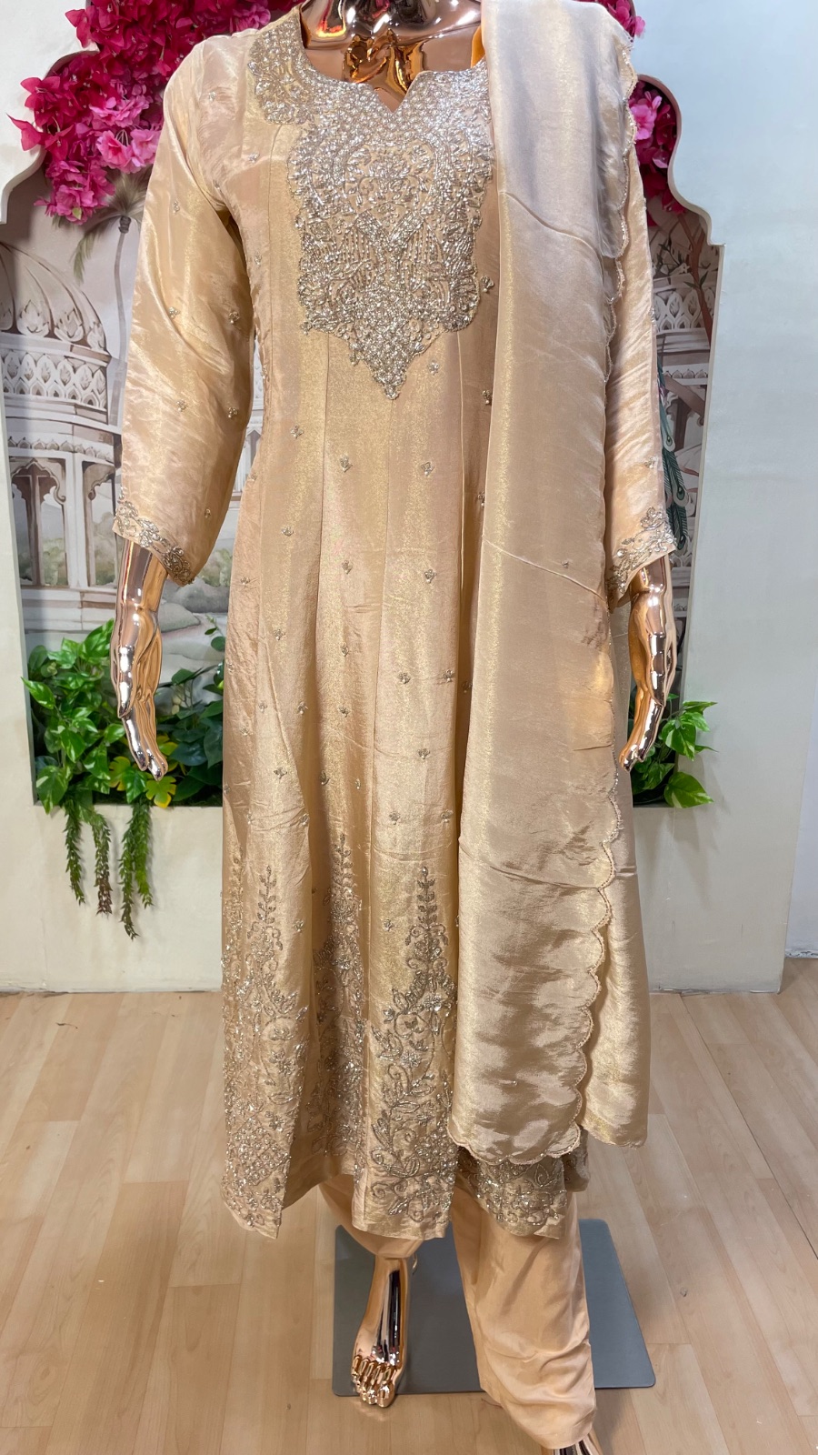 Gold Anarkali dress angle 2
