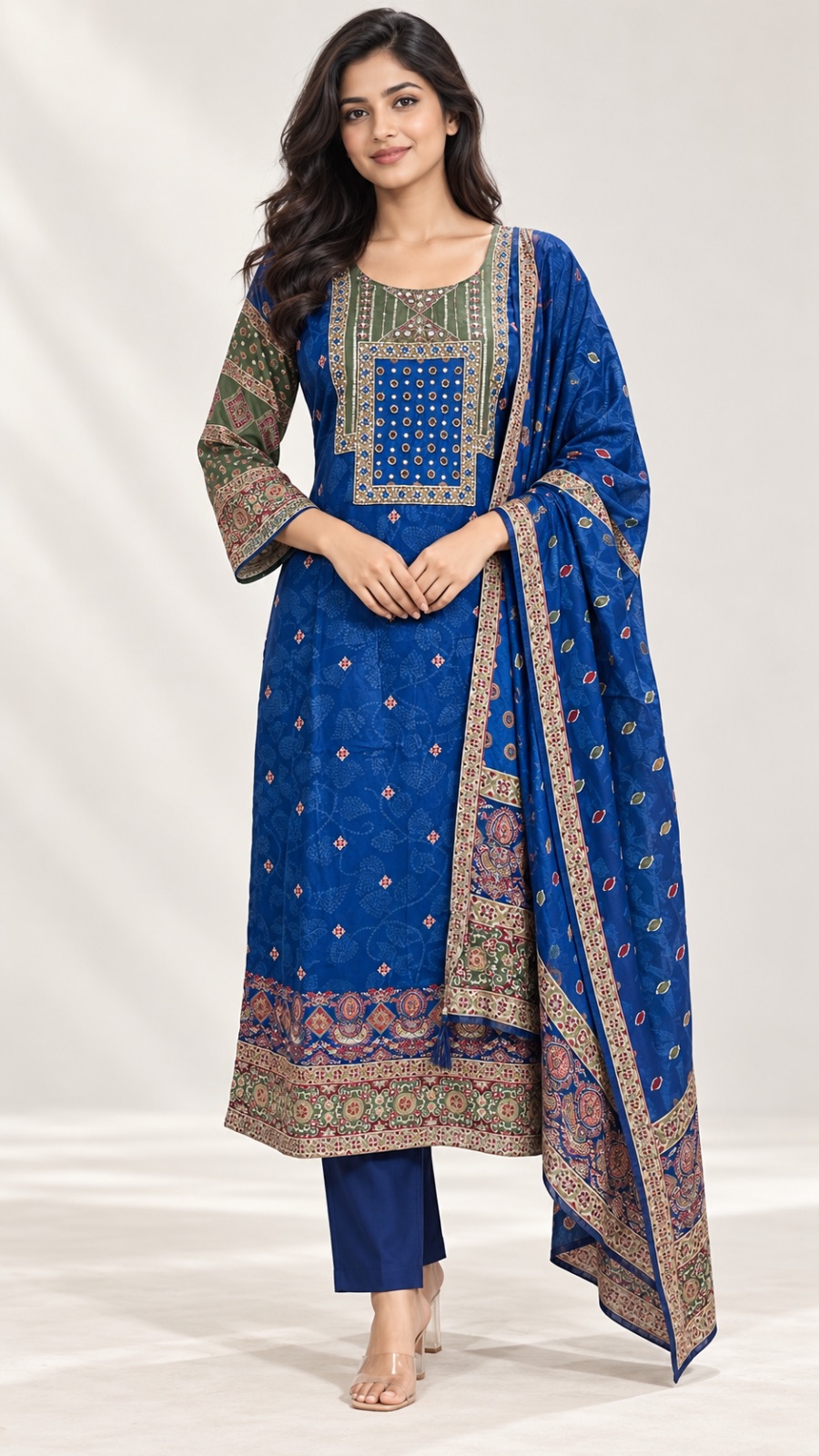 Crepe kurti dress in Denim Blue
