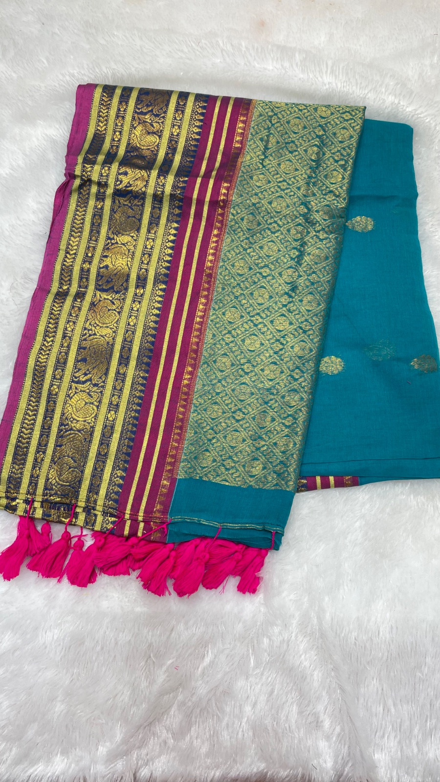Blue cotton saree