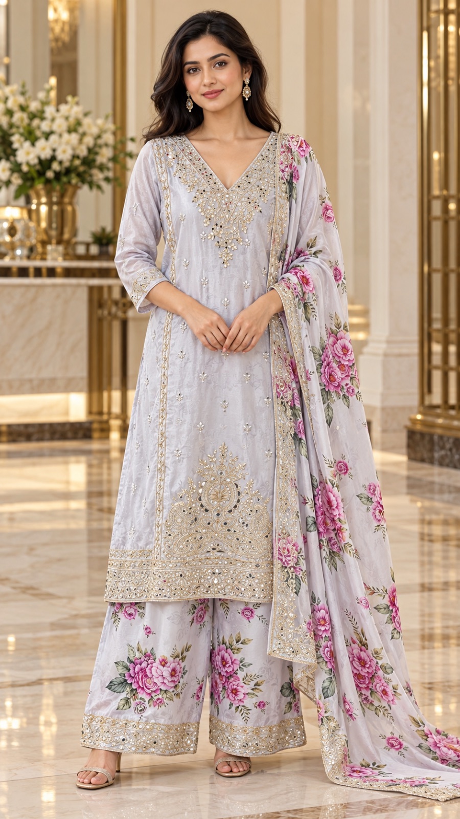 Pastel mirror worked dress in Light Grey