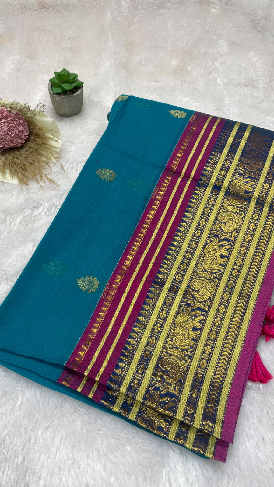 Blue cotton saree