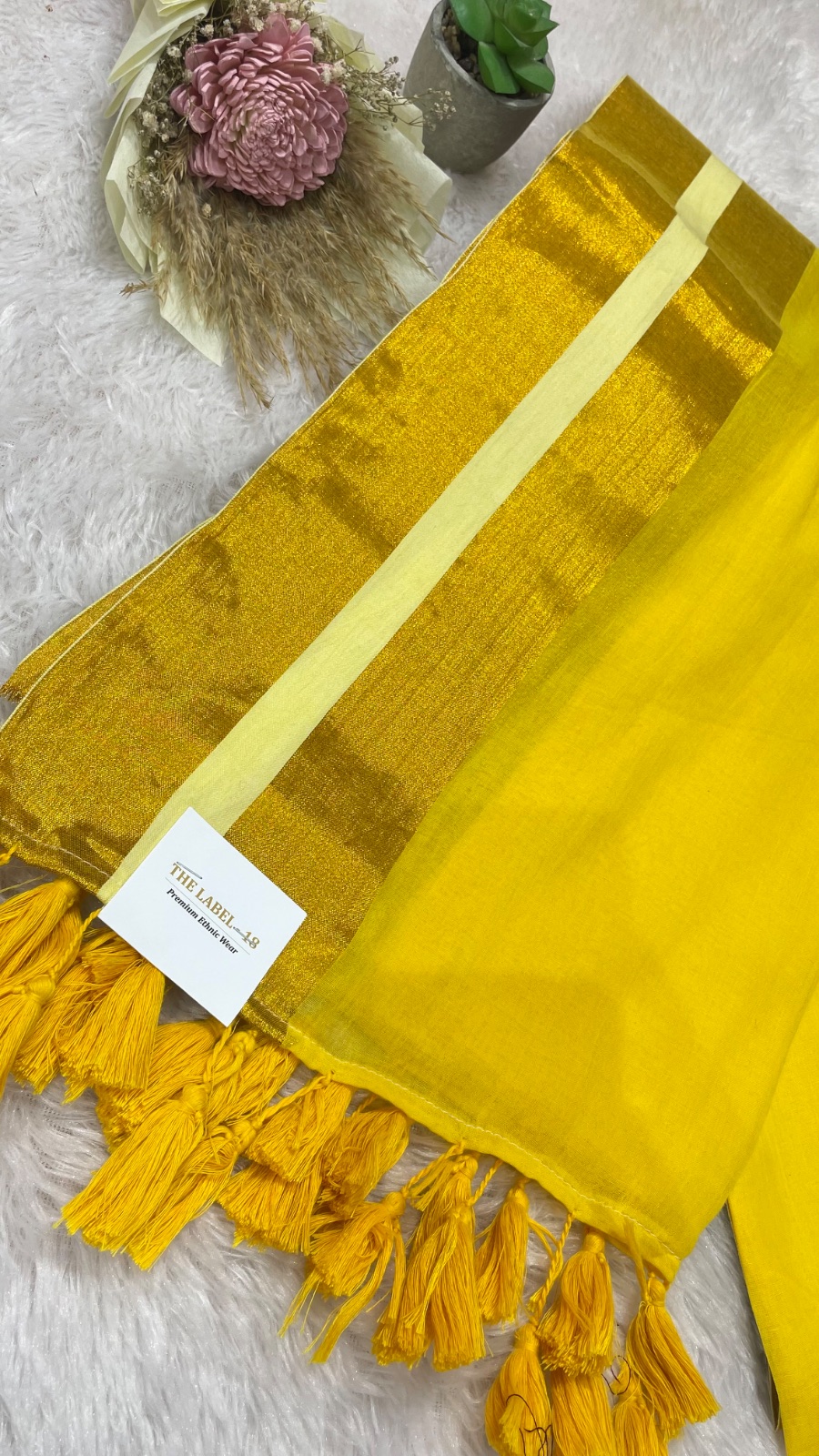 Yellow cotton saree angle 4