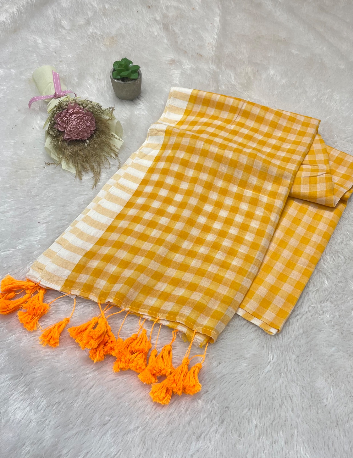 Checked cotton saree