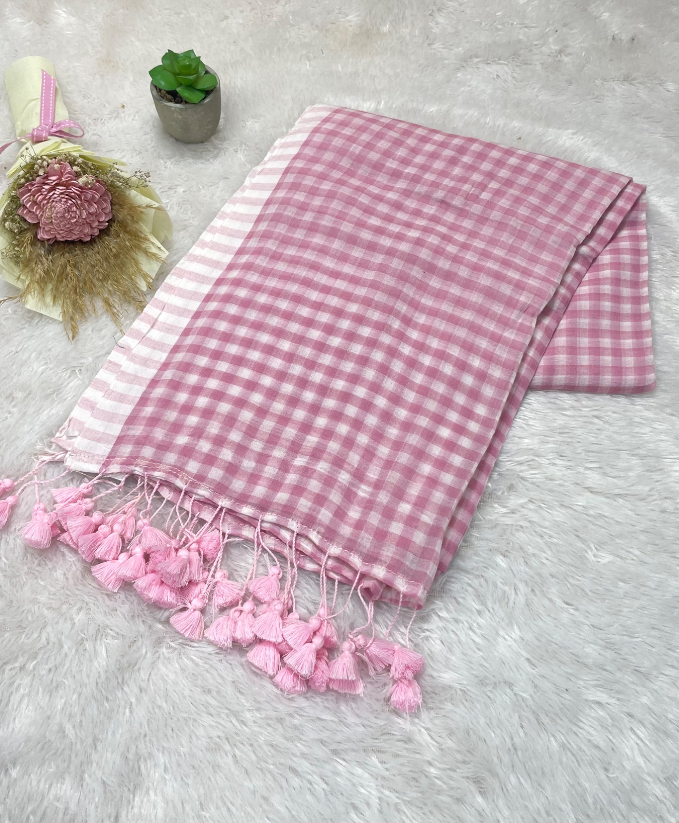 Checked cotton saree