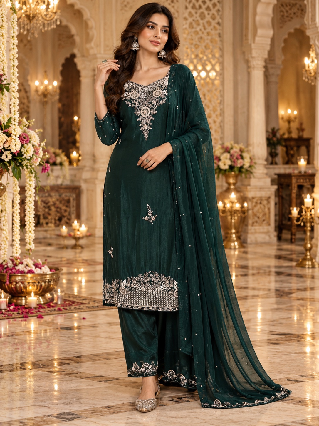 Dark Green kurti set