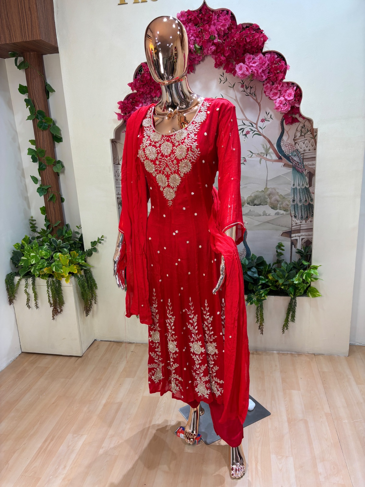Red Anarkali dress angle 5
