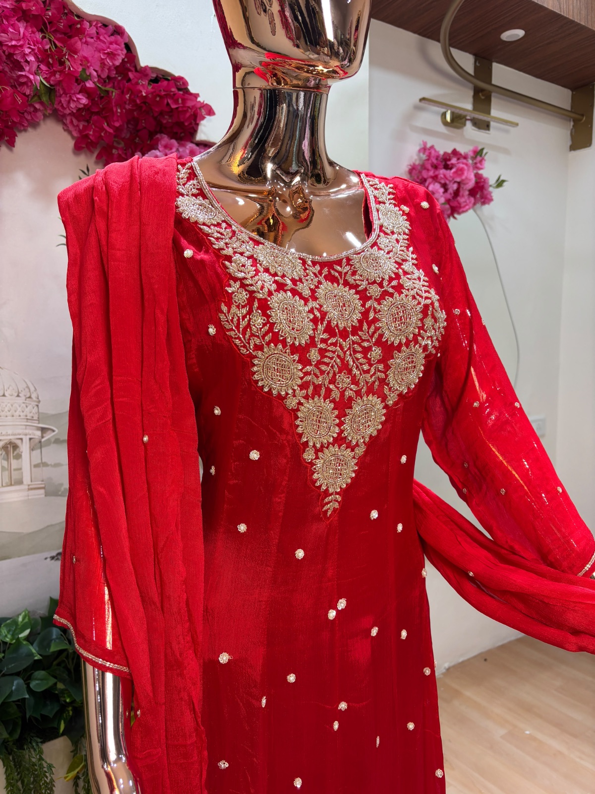 Red Anarkali dress angle 4