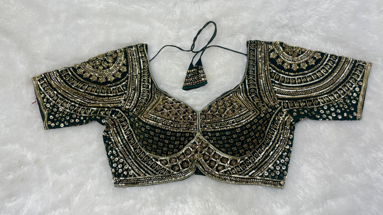 Hand Worked blouse in Forest Green