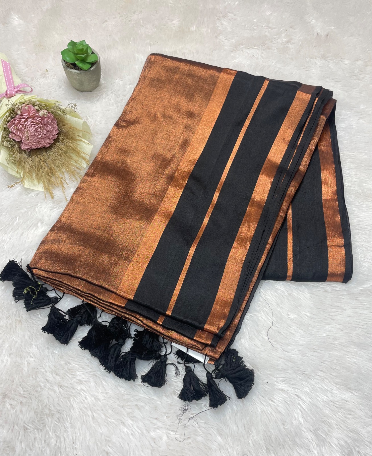 Blackish with gold saree