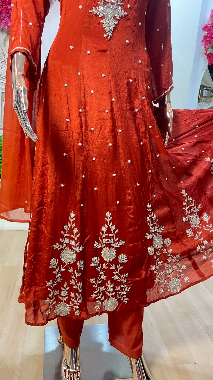 Orange Anarkali dress angle 4