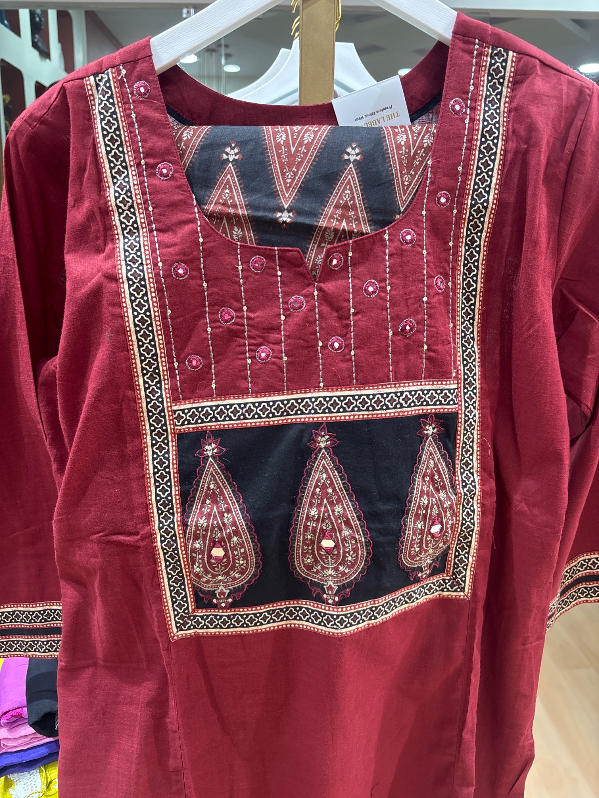 Ajrakh print maroon cotton dress angle 2