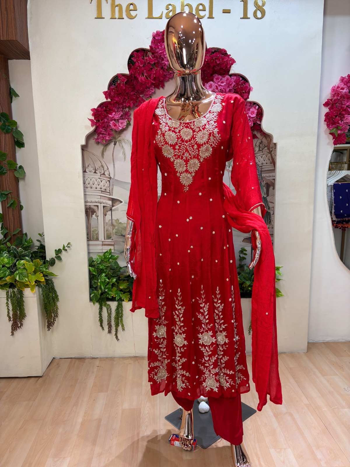Red Anarkali dress angle 3
