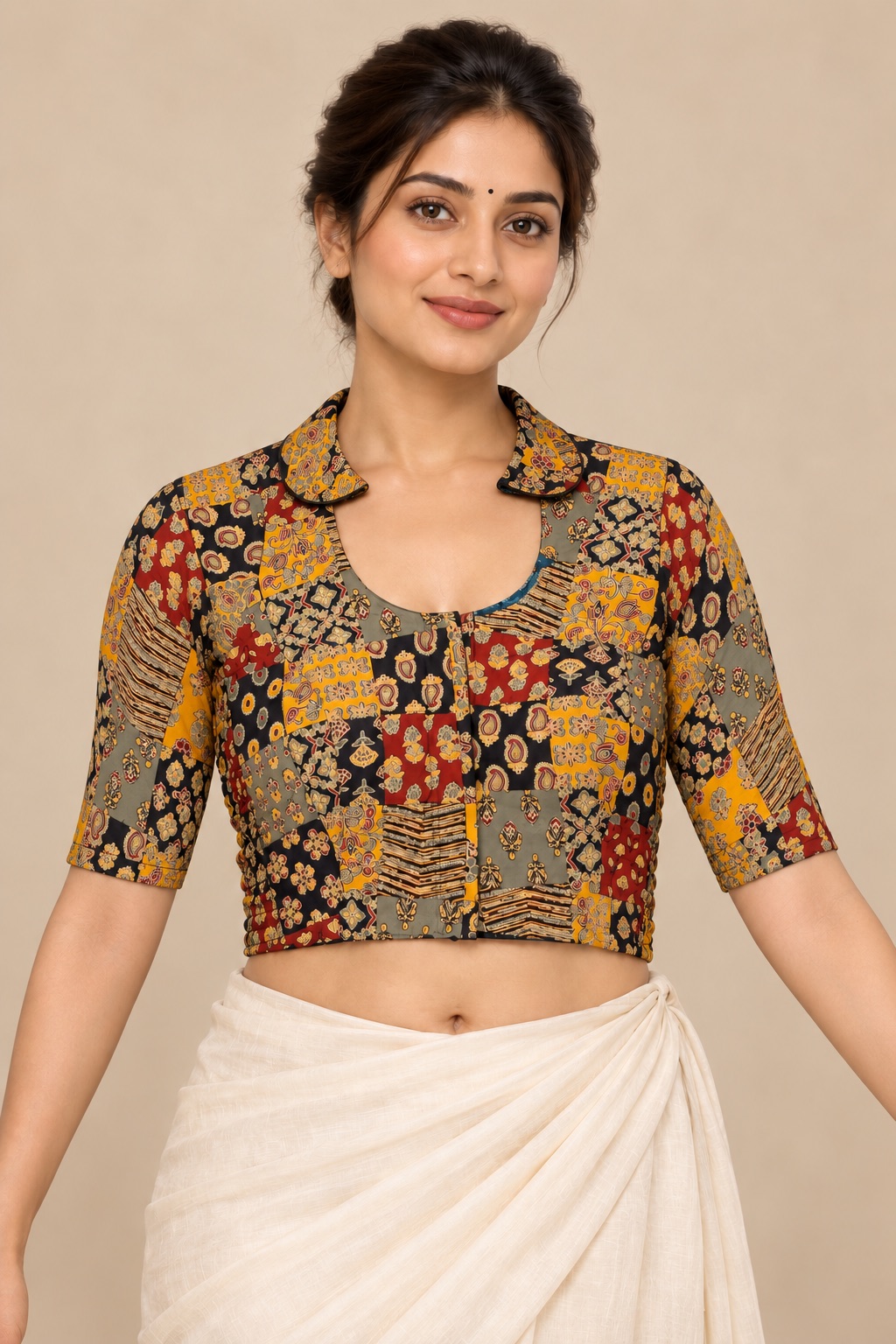 Side elastic cotton blouse