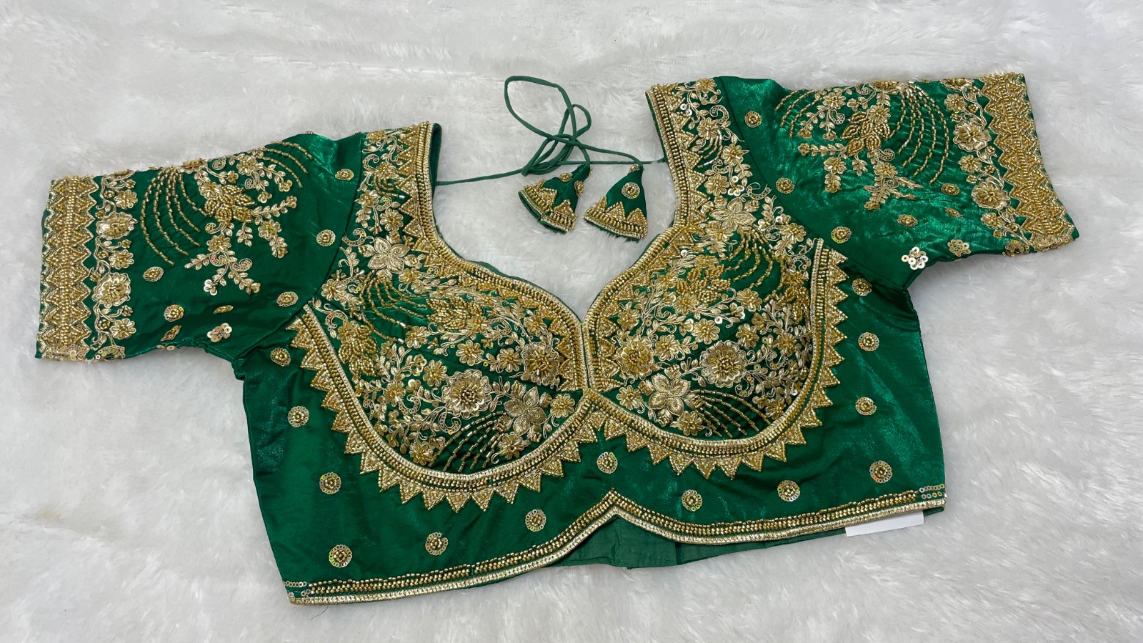 Bold colour worked blouse in Forest Green