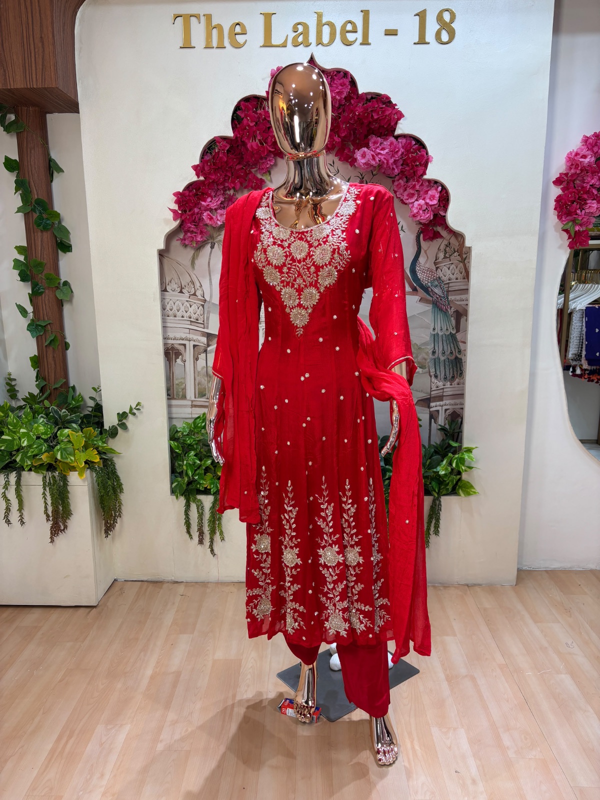 Red Anarkali dress angle 2