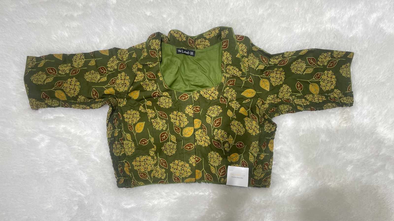 Side elastic cotton blouse in Olive