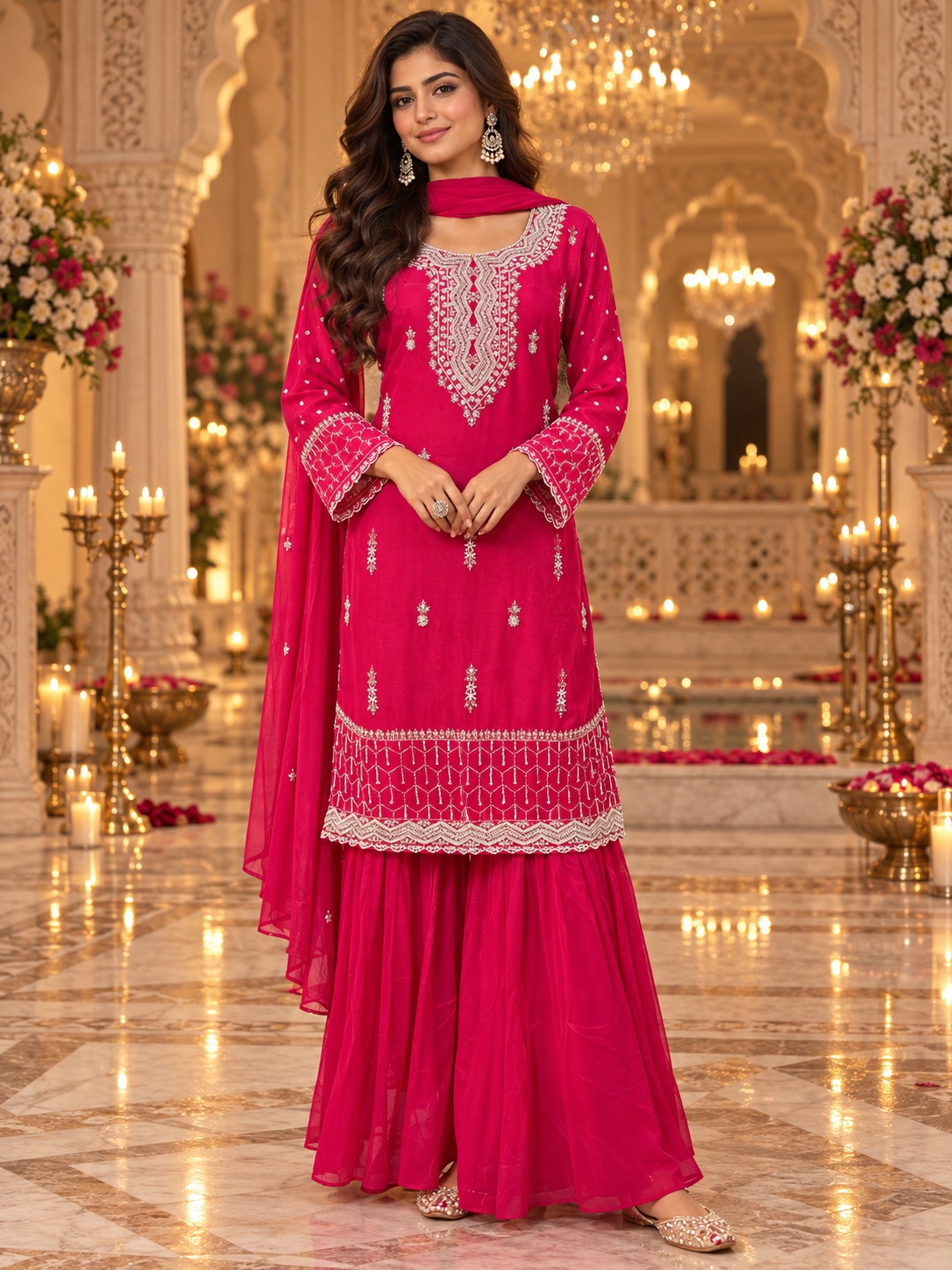 Pink worked kurti set
