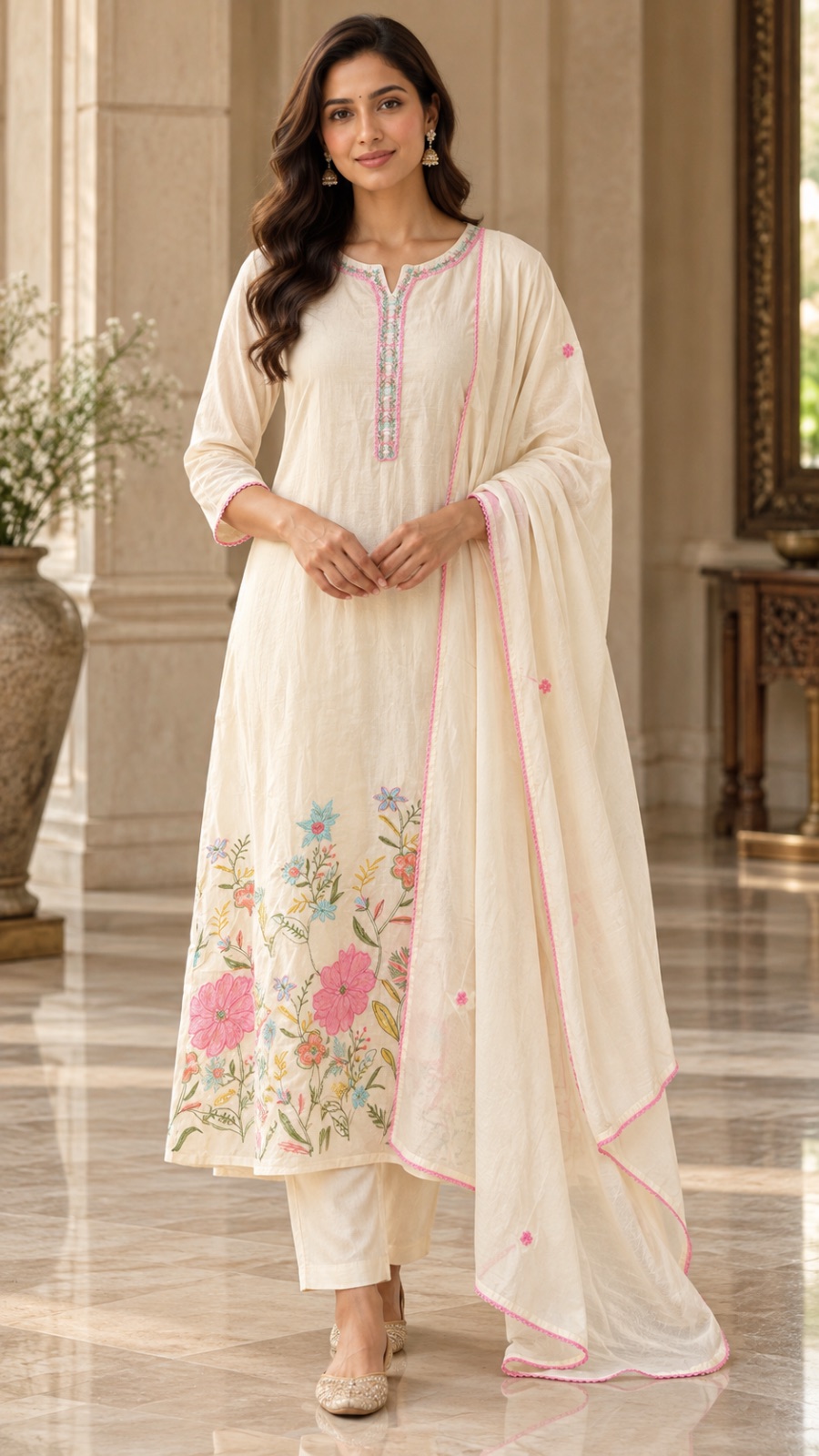 Mulcotton embroidery dress in Peach