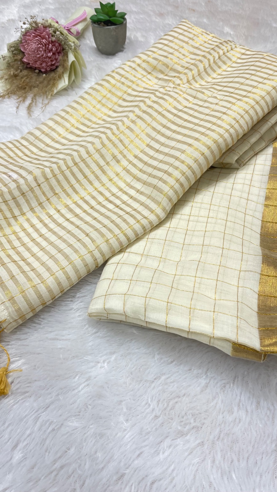 Golden sari checked saree angle 2