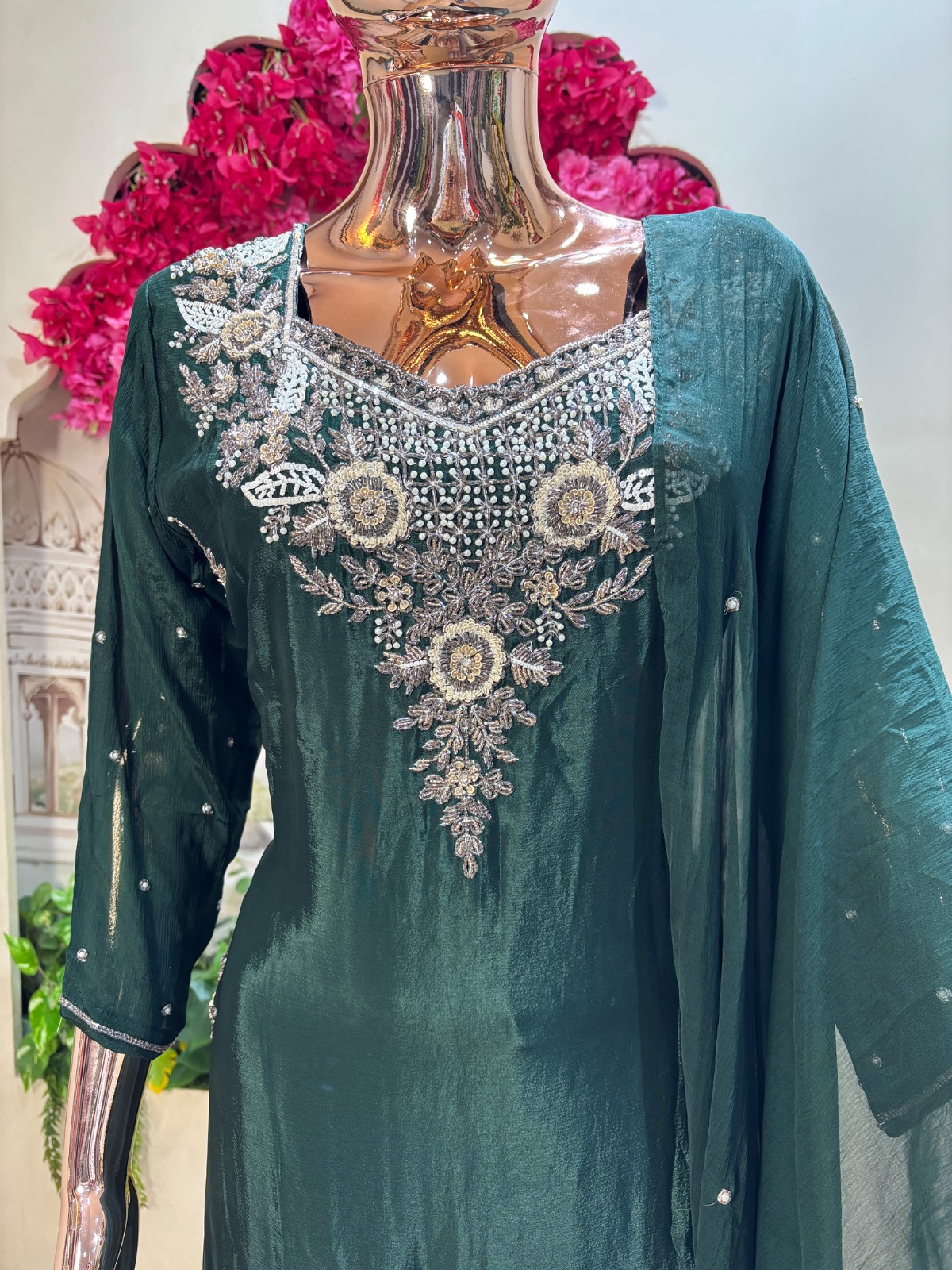 Dark Green kurti set angle 2