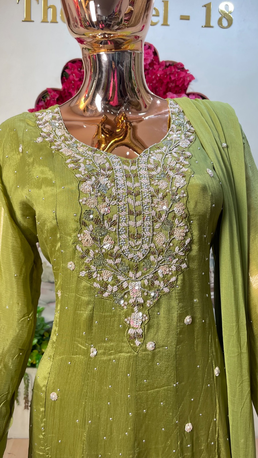 Green Anarkali dress angle 3