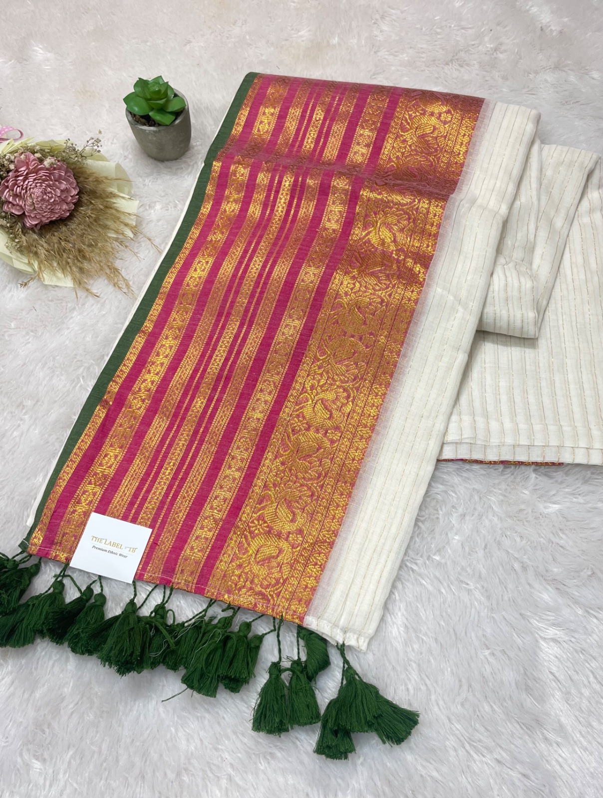 Ivory cotton saree