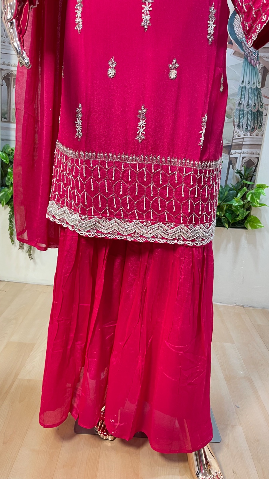 Pink worked kurti set angle 4
