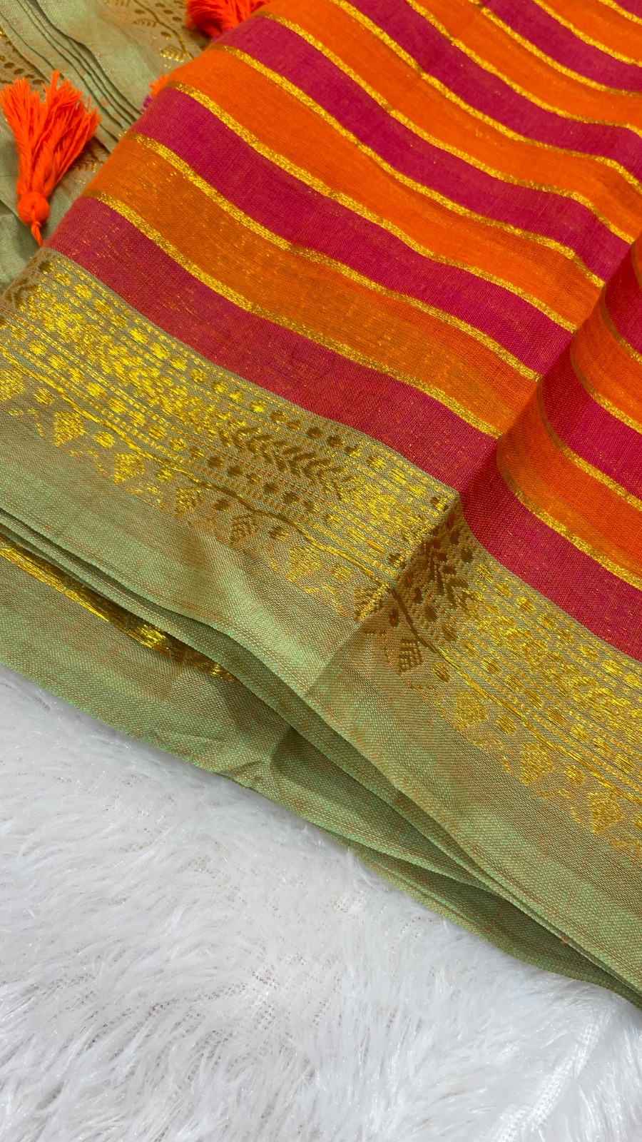 Orange striped saree angle 3