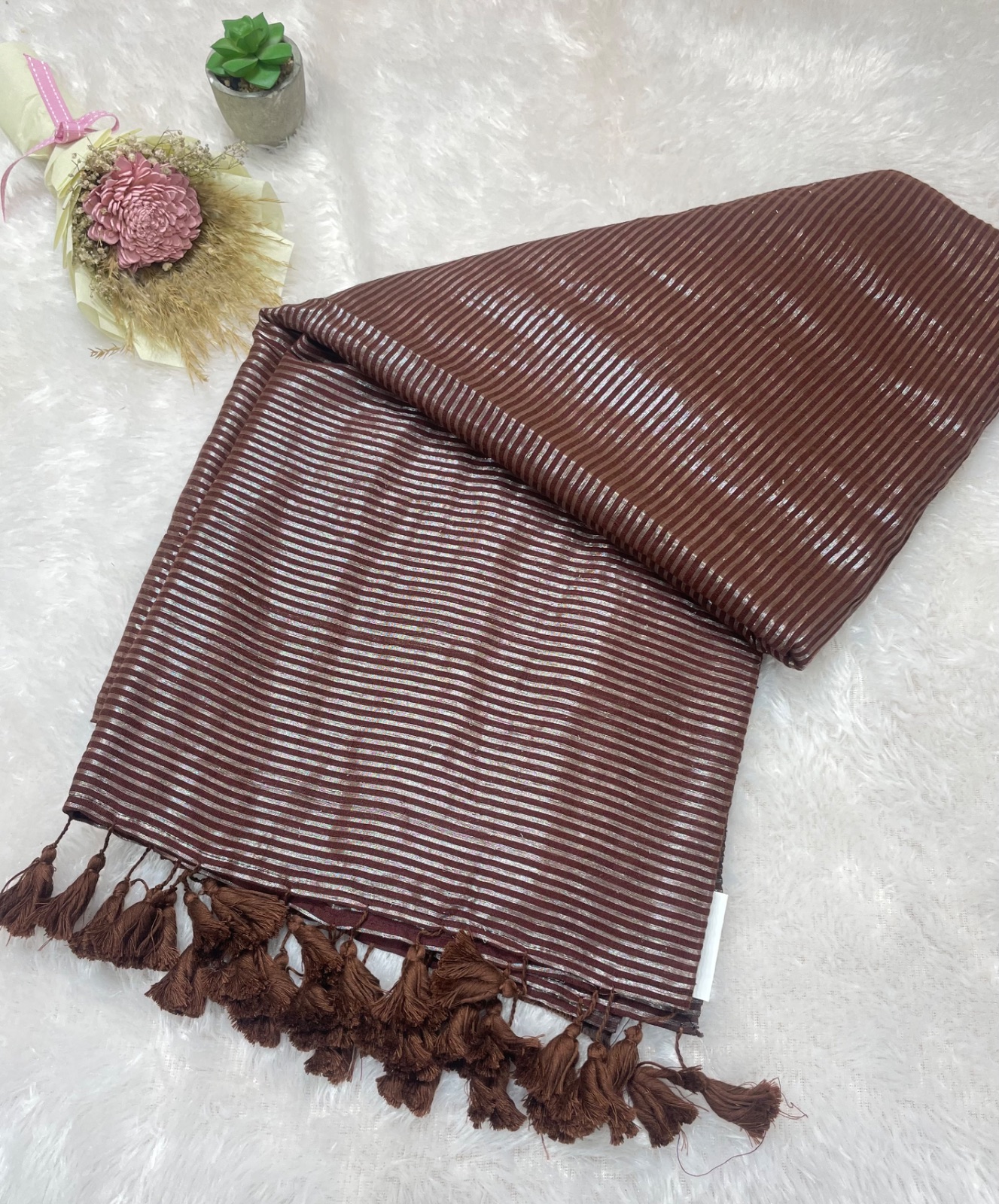 Brown cotton saree