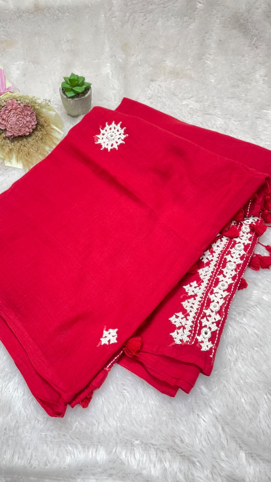 Red mulcotton saree