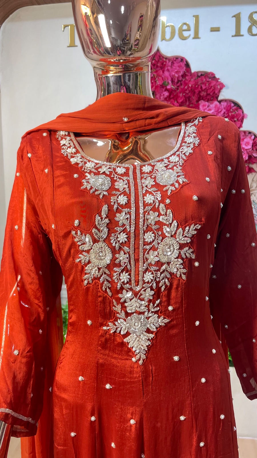 Orange Anarkali dress angle 2