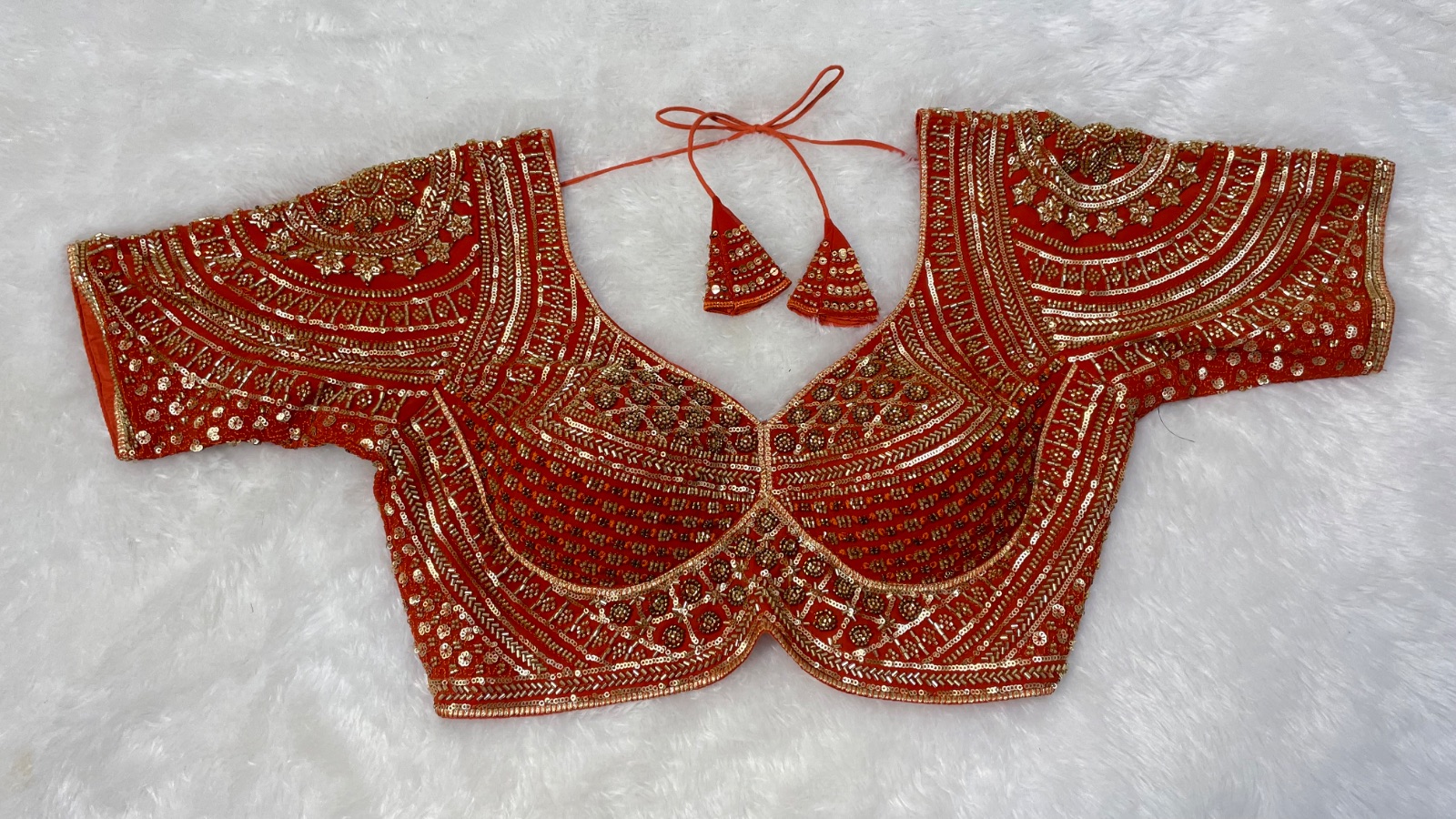 Hand Worked blouse in Tangerine