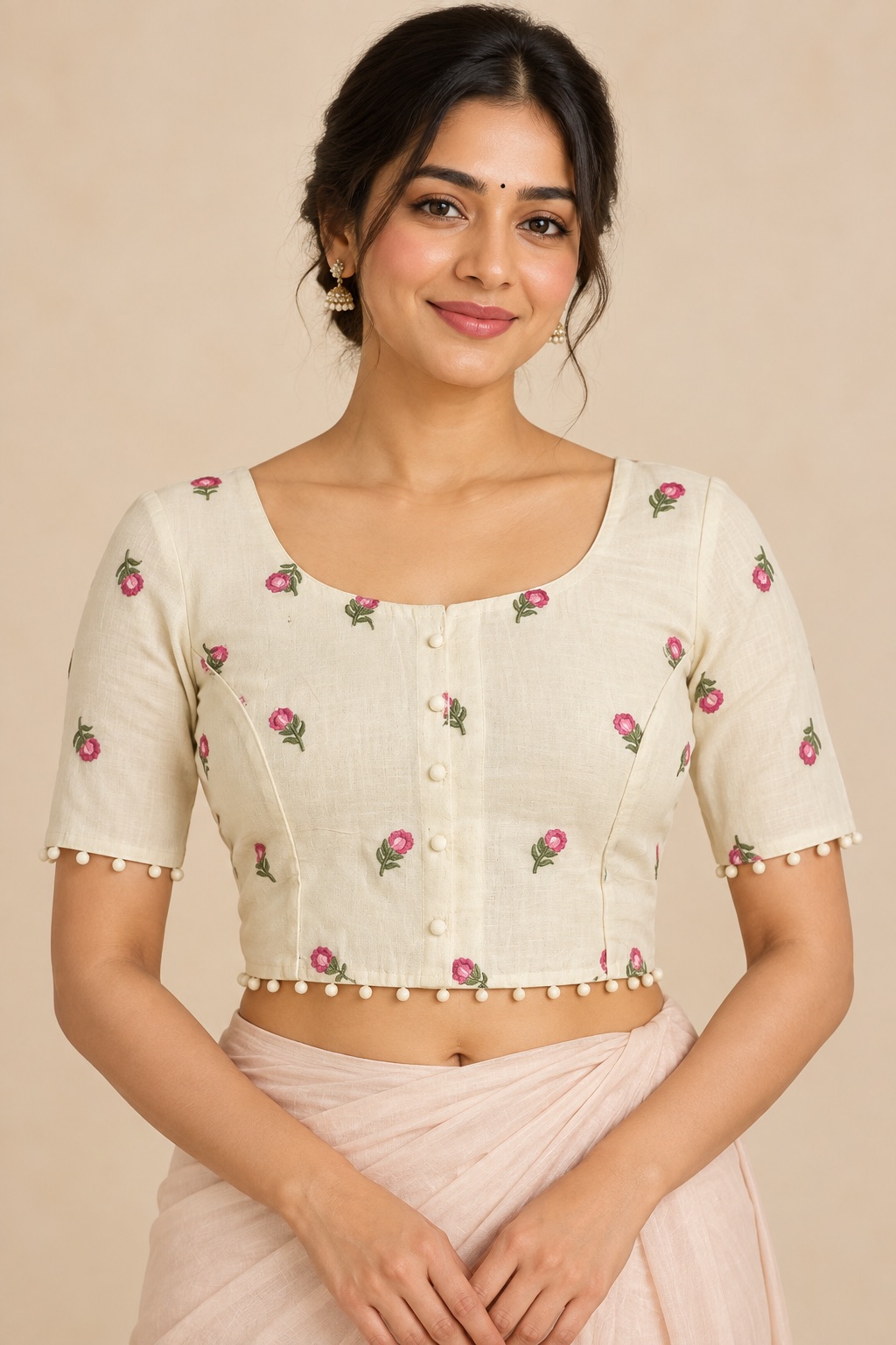 Cotton blouse flower embroidery