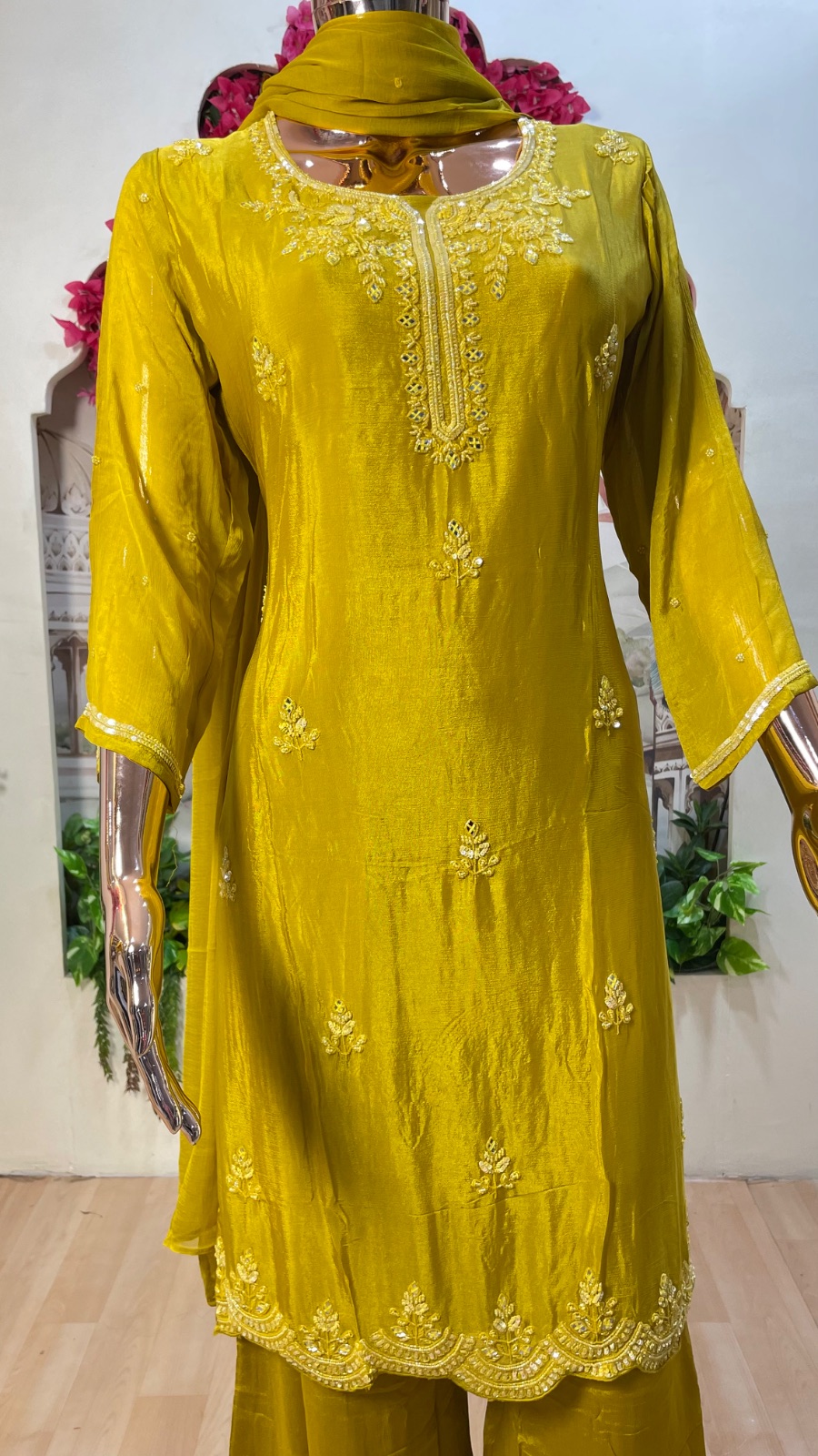 Mustard yellow kurti set angle 4